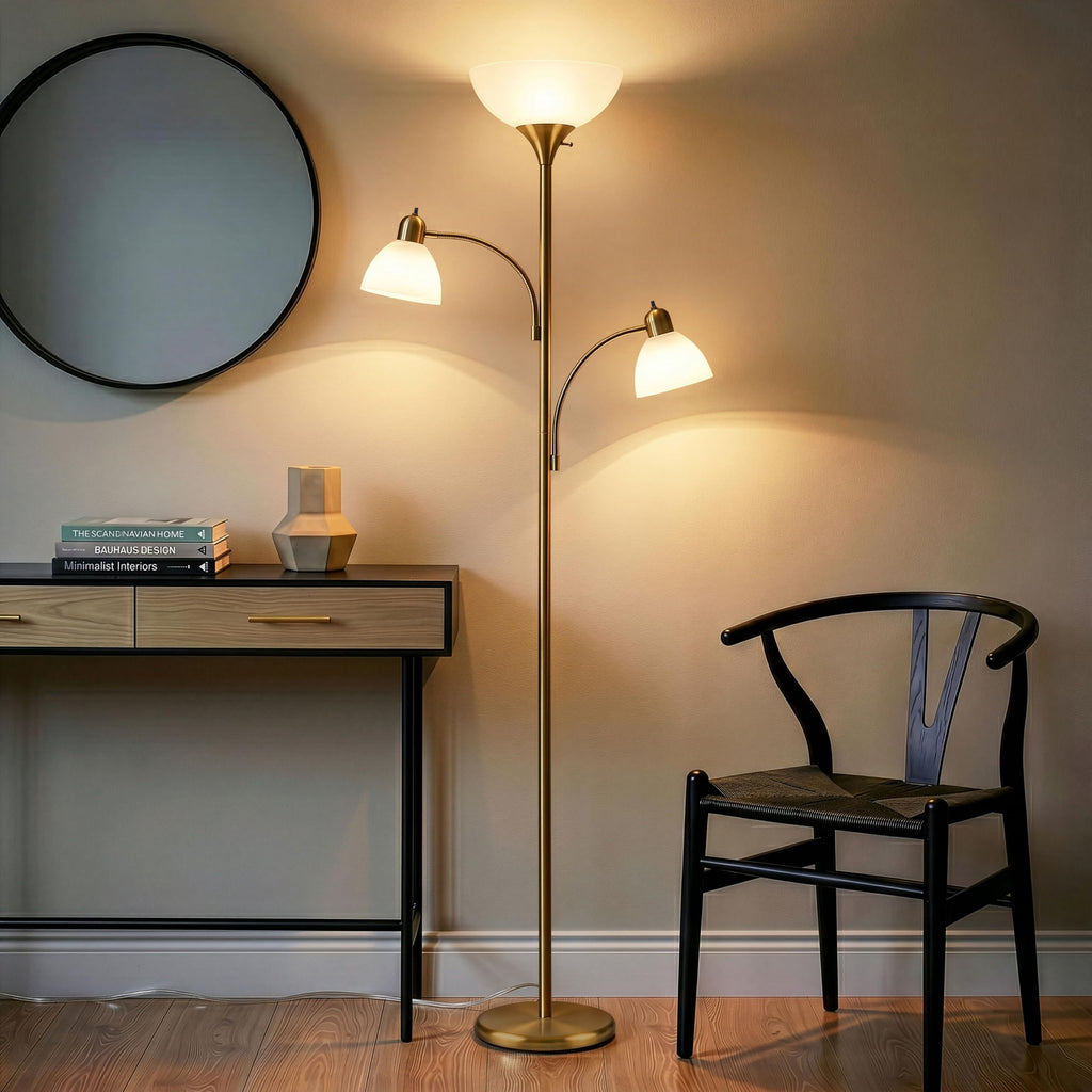 Sky Dome Double LED Floor lamp, Torchiere Super Bright Floor Lamp with 2 Reading Lamps s & Offices - Dimmable Tall