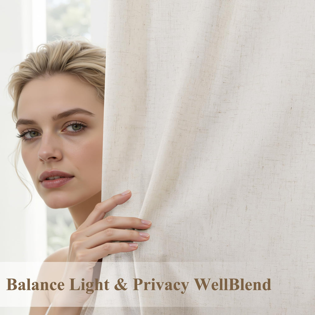 Extra Long Linen Curtains 120 Inch Ivory 2 Panels