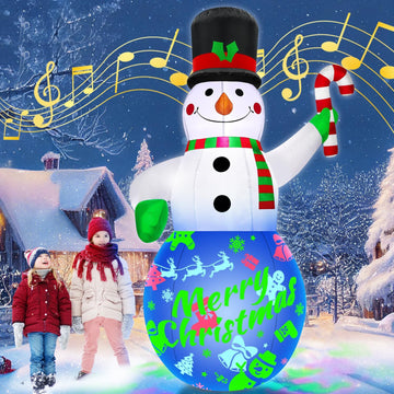 7Ft Christmas Inflatables Snowman Built-in Music Box & Rotating Colorful LED Lights, Christmas Inflatable Decoration