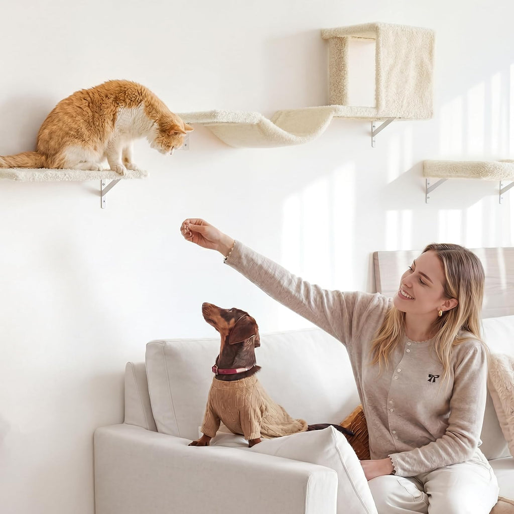Cat Wall Shelves, 4 in 1 Set, Beige