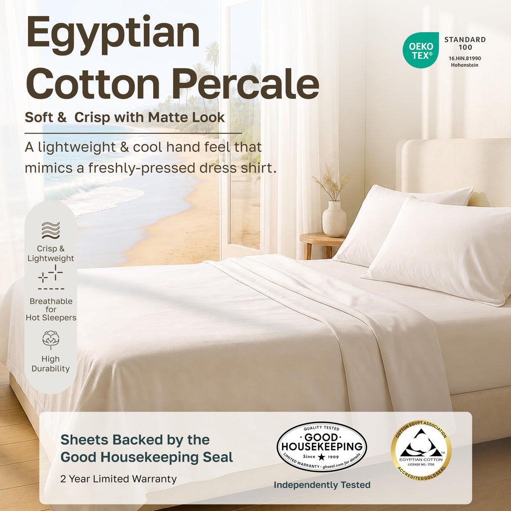 100% Egyptian Cotton Percale Sheets King, Soft Rose
