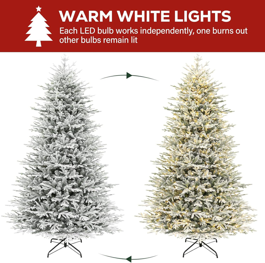 Prelit Flocked Christmas Tree with Realistic PE Foliage