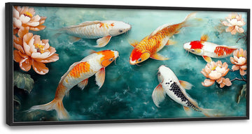 Carp Fish Large Wall Art Framed Japanese Wall Decor Asian Fish Pictures Oversized Canvas Print Painting Modern Extra