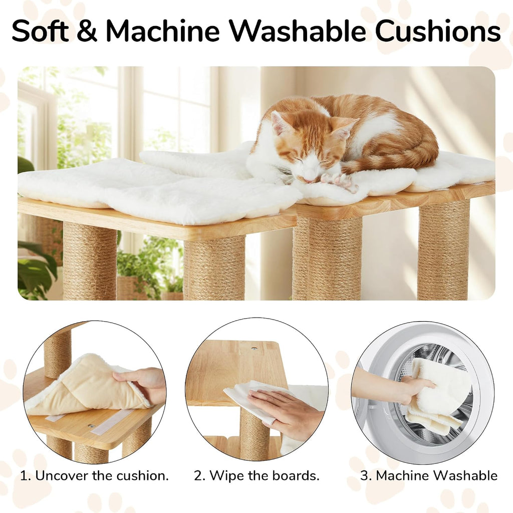 Dog Stairs, Solid Wood Pet Stairs with Cat Scratching Post