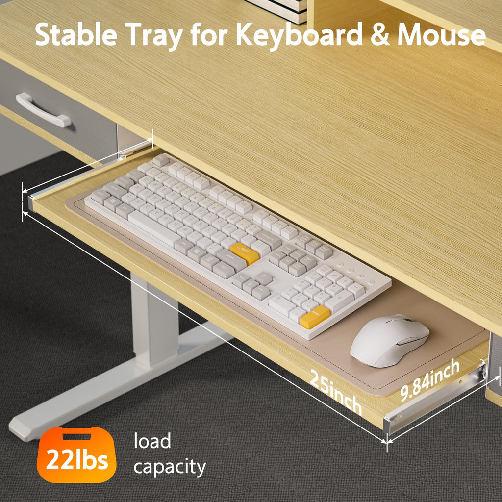 63 Inches Electric Standing Desk with Keyboard Tray, Height Adjustable Sit to Stand Table with 2 Drawers, Ergonomic