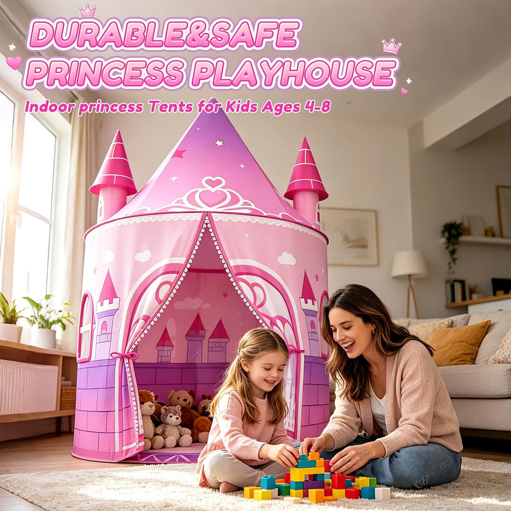 Princess Tent Girls, Kids Castle Play Tent, Large Indoor Playhouse, 64.2" H