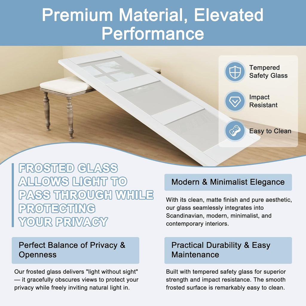Paintable Sliding Closet Doors, 96" x 80" Bypass Slidng Door Panels with Hardware Kit, 3-Lite Froste
