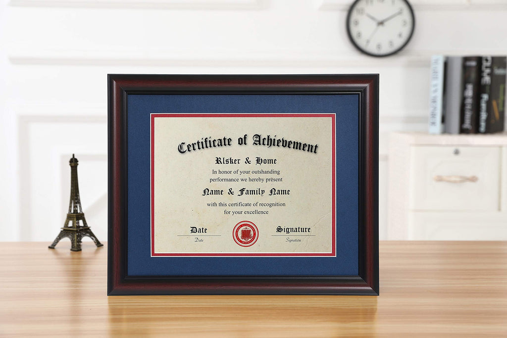 8.5x11 Certificate Frame Cherry with Navy Red Rim Mat