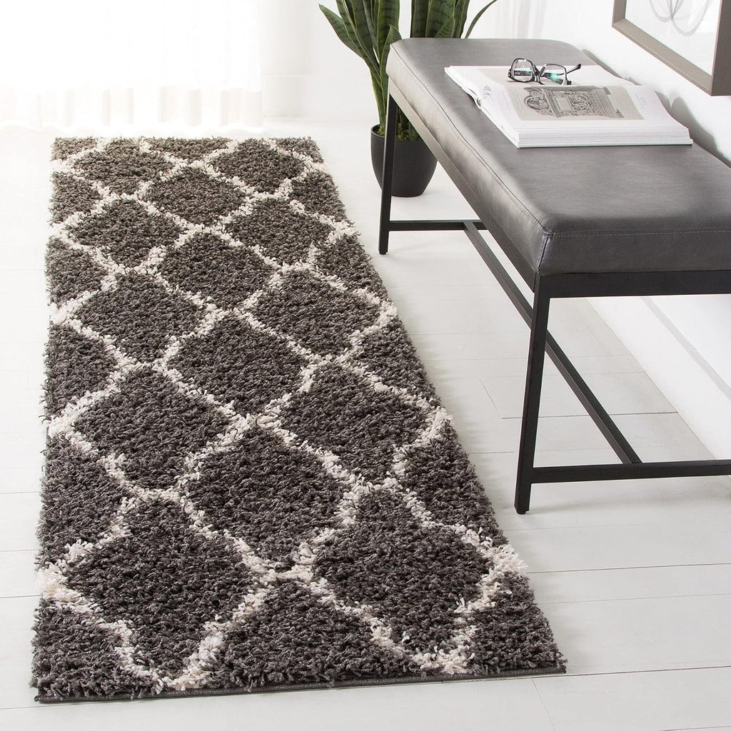 Dallas Shag Collection Area Rug - 6' Square, Seafoam & Ivory, Trellis Design, Non-Shedding & Easy Care, 1.5-inch
