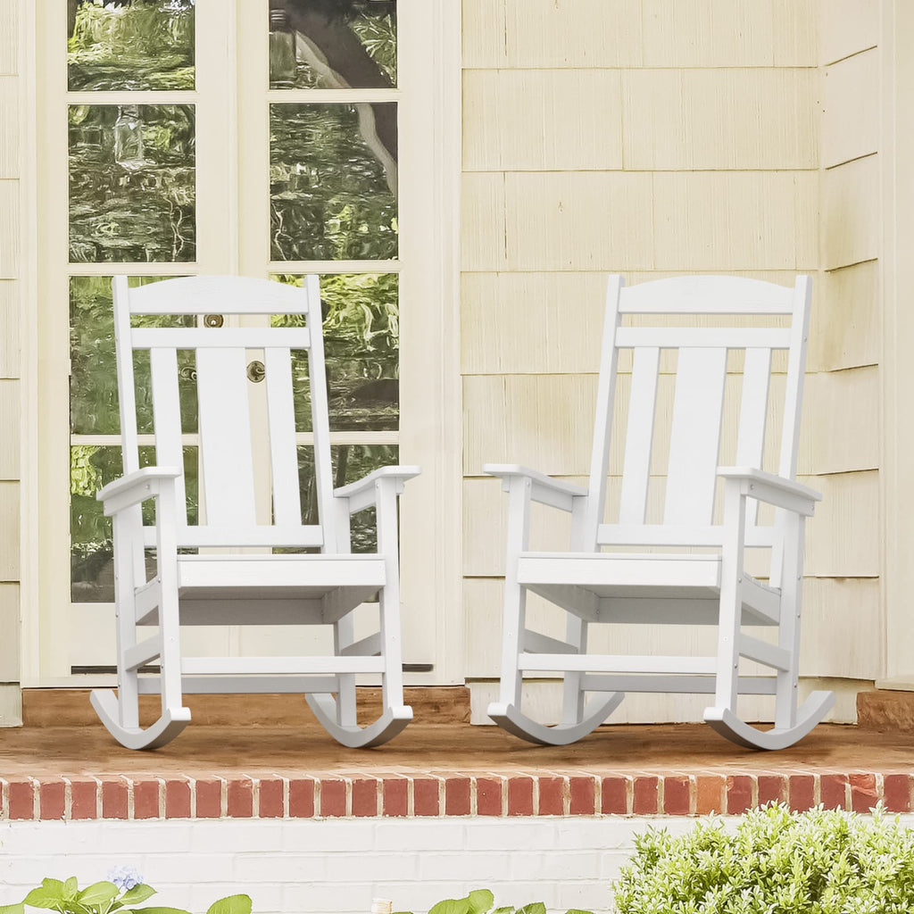 Outdoor Rocking Chairs Set of 2, Weather Resistant HDPS Poly Rocker Chairs, 350lb Heavy Duty, Oversized Porch Rocker