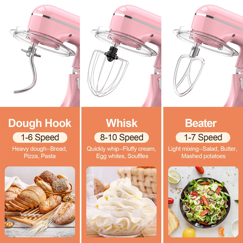 3-IN-1 Electric Stand Mixer, 6.5QT Bowl 660W 10-Speed Kitchen Mixer, Household Food Mixers include Dough Hook, Beater