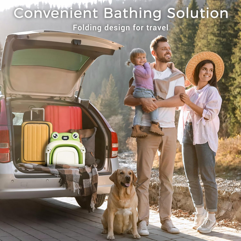 Baby Bathtub, Collapsible Newborn Bathtub for Infant to Toddler with Soft Cushion and Thermometer,Portable Travel