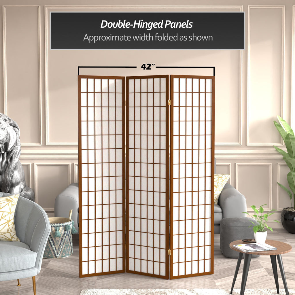 6 ft. Tall Window Pane Shoji Screen - Walnut - 3 Panels