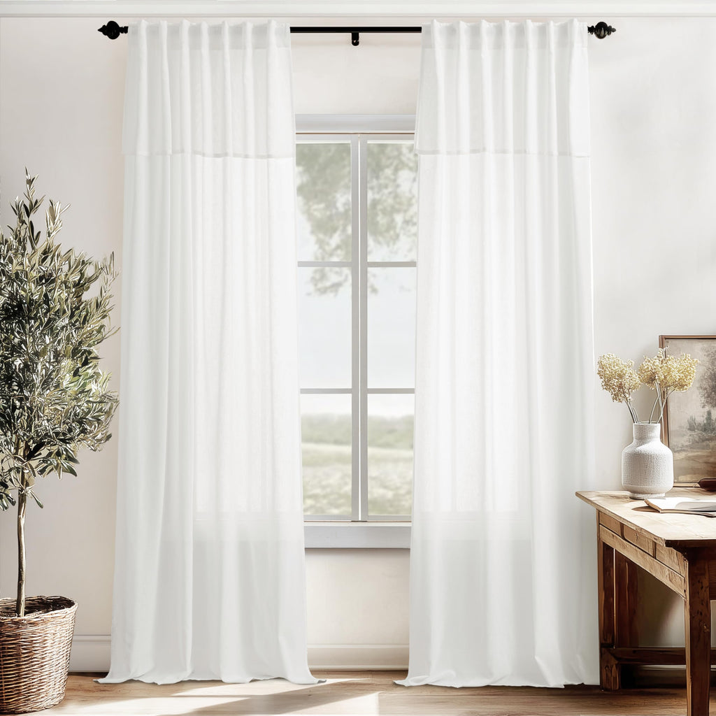 White Ruffle Linen Curtains with Valance