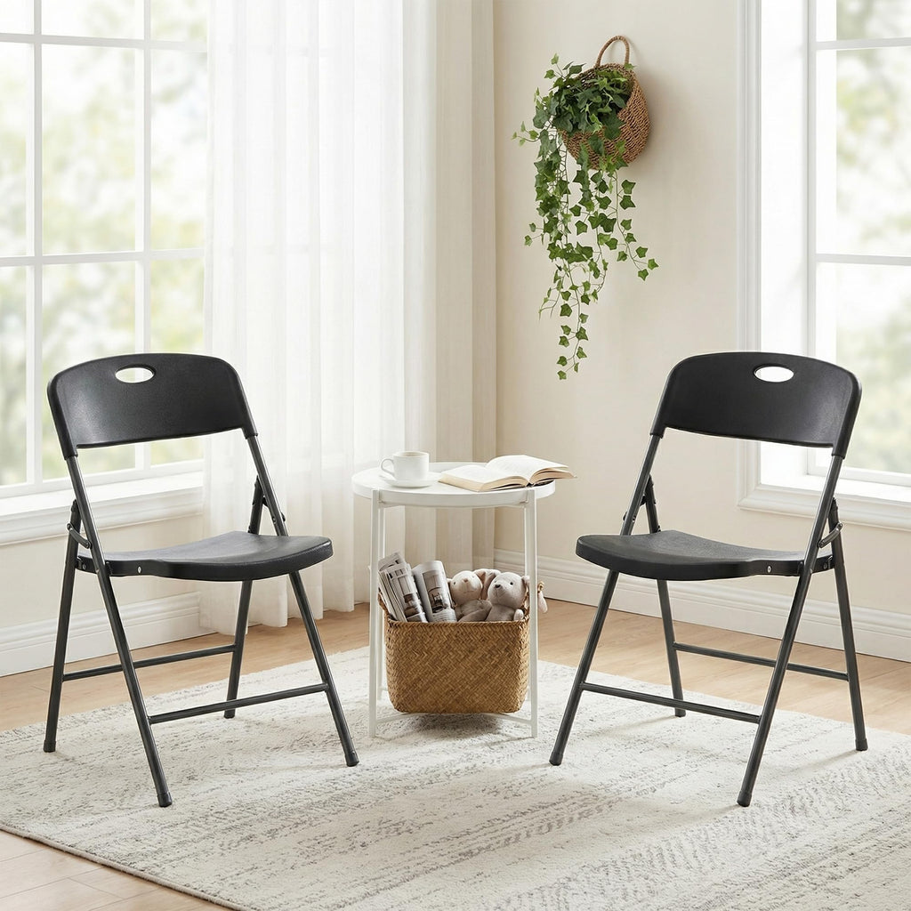 10 Pack Black Folding Chairs, Plastic Portable Stackable Dining Chairs with Metal Frame, for Indoor Outdoor