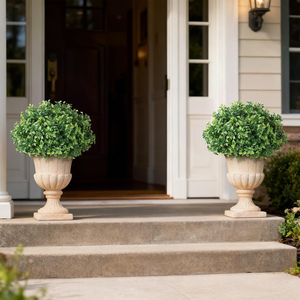 2 Sets Artificial Boxwood Topiary Ball Trees for Front Door Decor (Green)