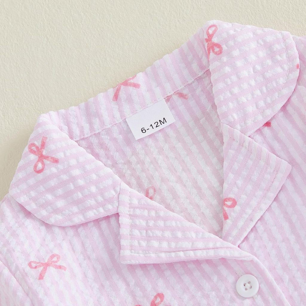 Baby Girl Pajamas Set Bow Long Sleeve Button Down Shirt Top Pants Kids Toddler Two Piece Pjs Set Sleepwear Fall Winter
