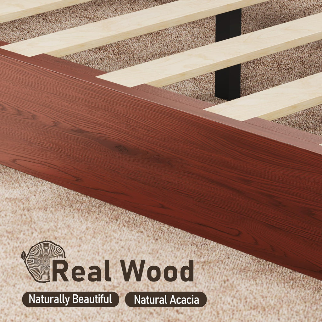 Solid Acacia Wood Queen Bed Frame with Headboard Mahogany Finish