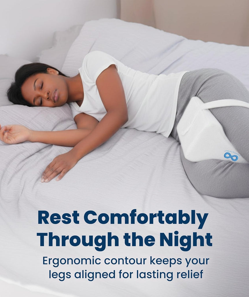 Memory Foam Knee Pillow for Side Sleepers - Sciatica Pain Relief Pillow, Removable Strap Support - Leg Pillows for