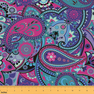 Abstract Floral Art Decorative Fabric by The Yard Paisley Pattern Indoor Soft Polyester No Stretch Fabric Retro