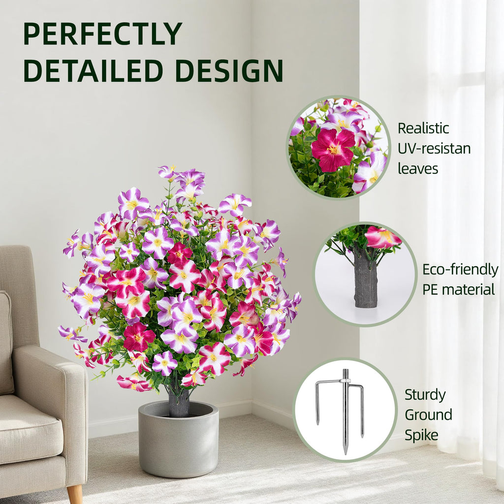 Artificial Flowers Topiary Ball Bush with Pink Purple Flower for Outdoor, 24.8" Fake Flower Tree Plant with Ground