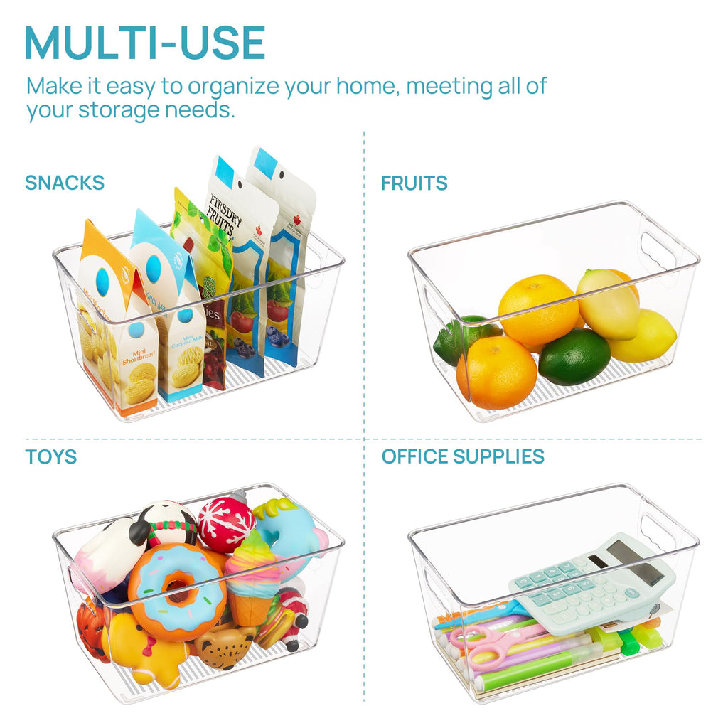6 Pack Clear Storage Bins, Pantry Cabinet Organizer Bins, Medium