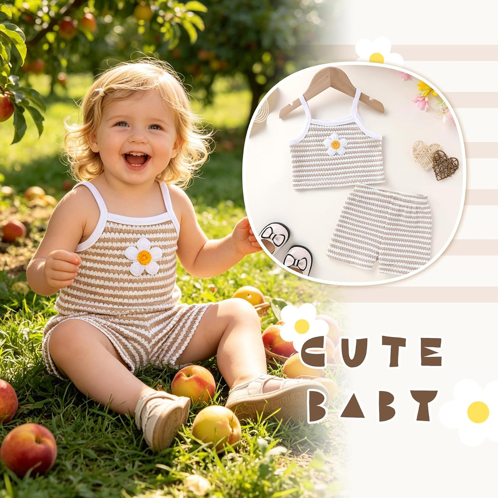 Toddler Baby Girl Summer Clothes Sleeveless Waffle Knit Set