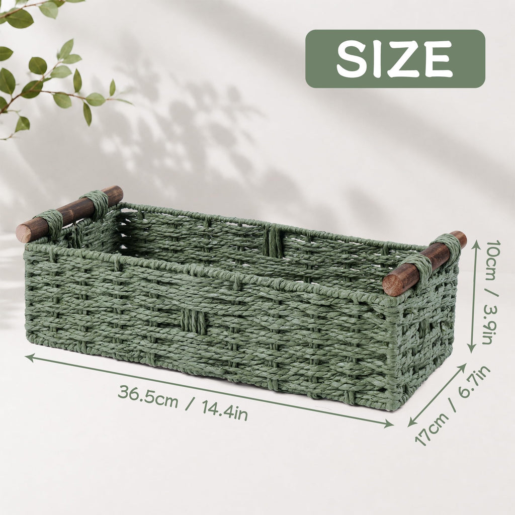 Round Paper Rope Storage Basket Wicker Baskets for Organizing with Handle Decorative Storage Bins for Countertop