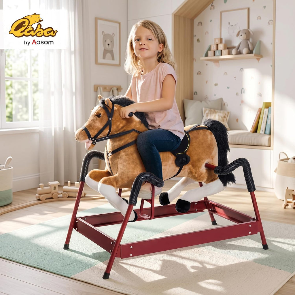 Spring Rocking Horse Durable Plush for Toddlers with Realistic Sounds