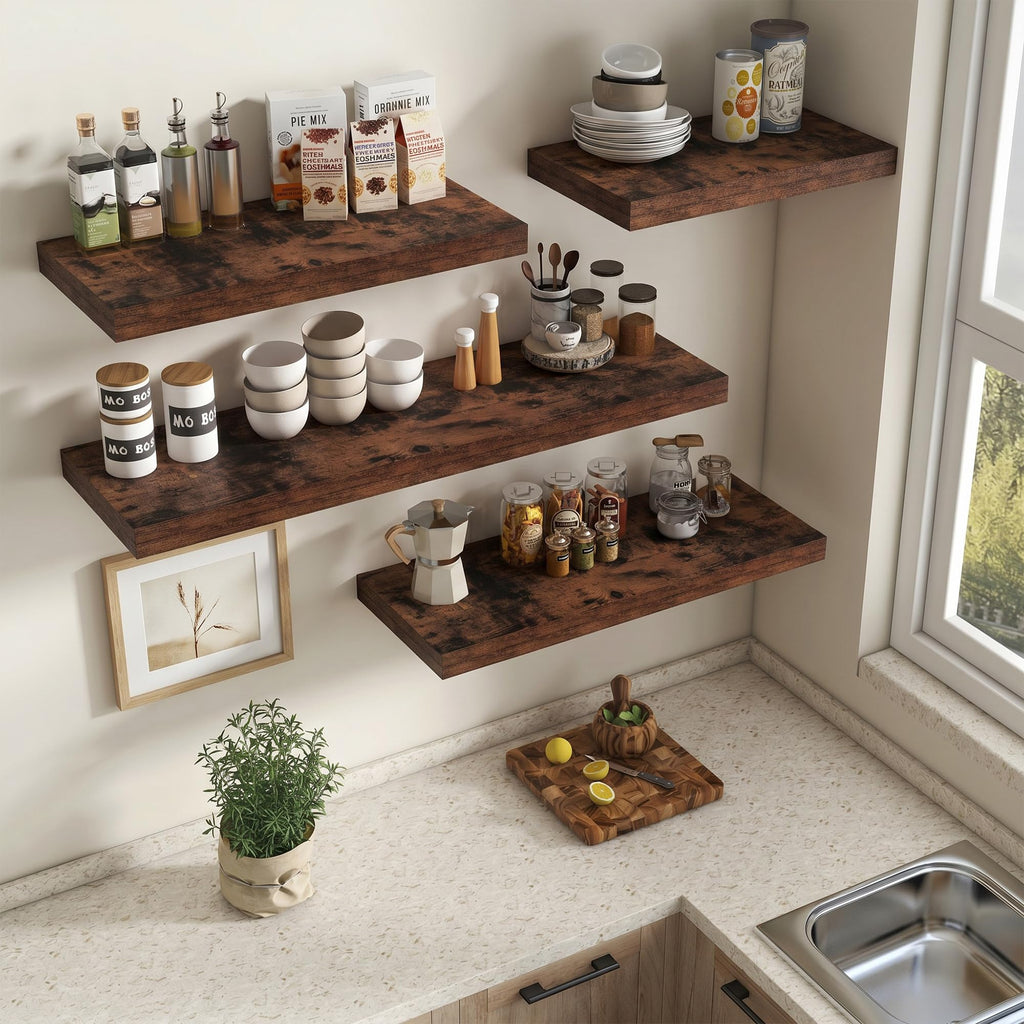 Deep Floating Shelves for Wall 16x12" Set of 2, Rustic Brown