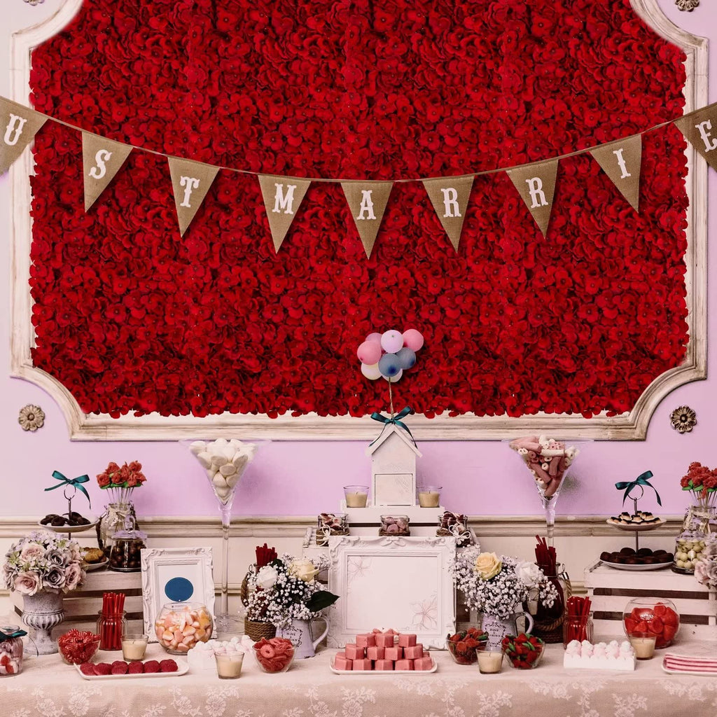 Red Flower Wall Backdrop for Wedding Decor, 12 Pcs, 24 x 16 Inches