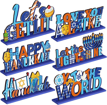 Hanukkah Table Decoration Wooden Chanukah Centerpieces - Set of 6
