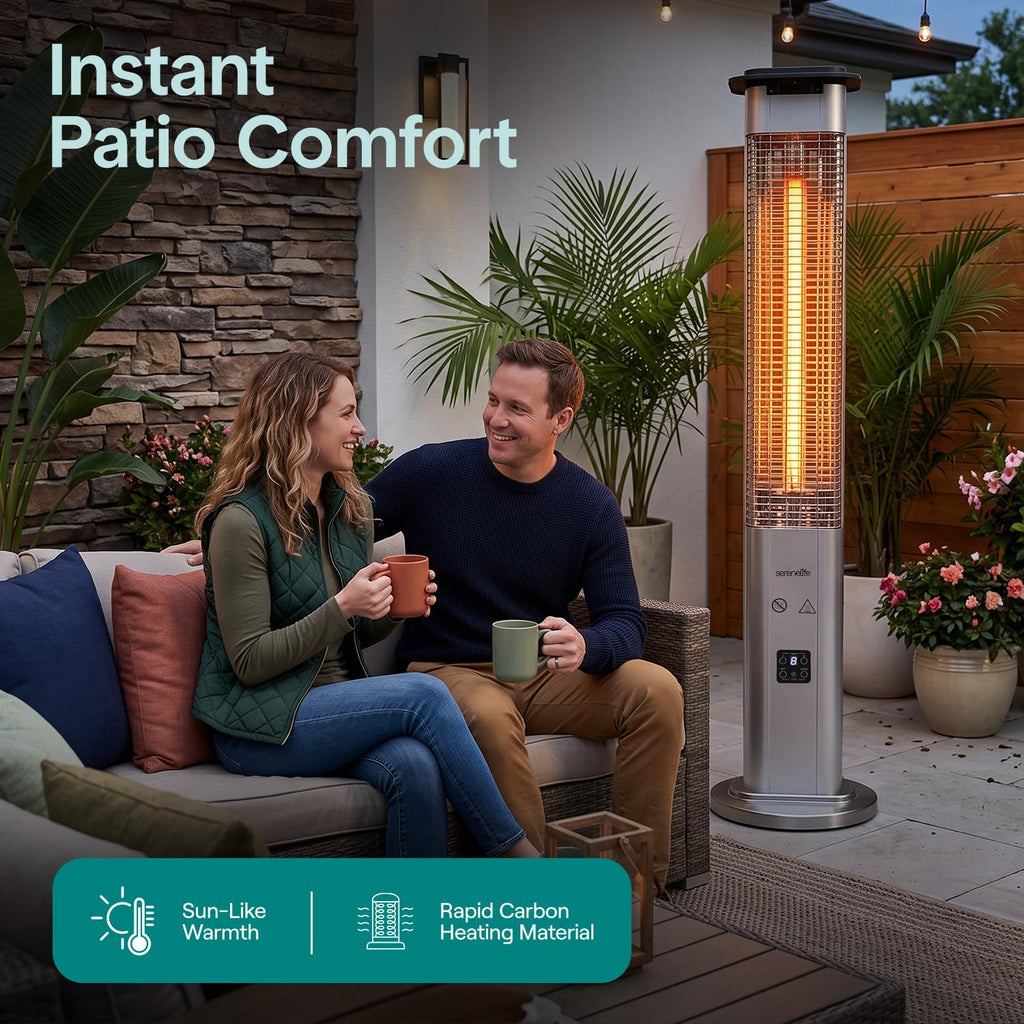 Outdoor Electric Patio Heater - 900W Infrared Heater with Remote, Aluminum Reflector, Waterproof Design, IP65