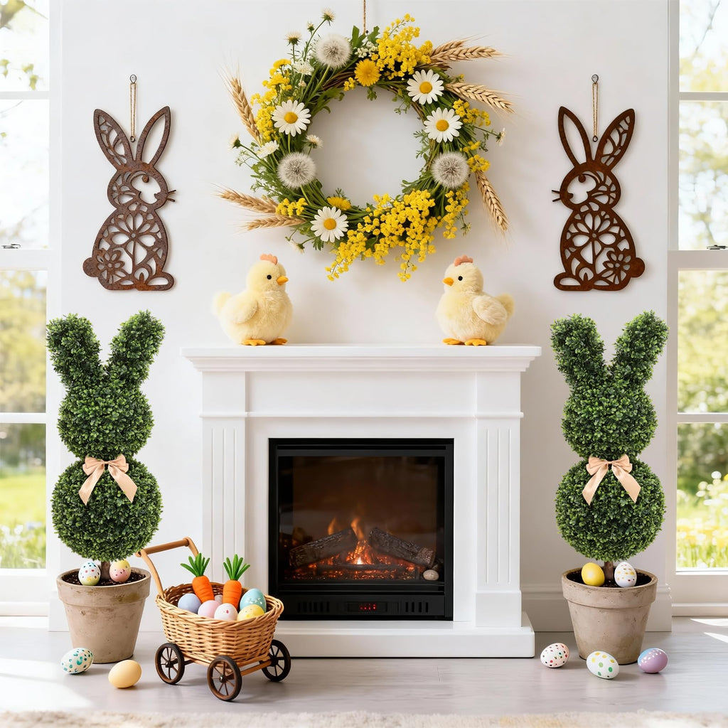 Easter Bunny Topiary, 3 Ft Artificial Bunny Topiary Outdoor, Rabbit Boxwood Topiary for Easter Porch Decor Home Yard