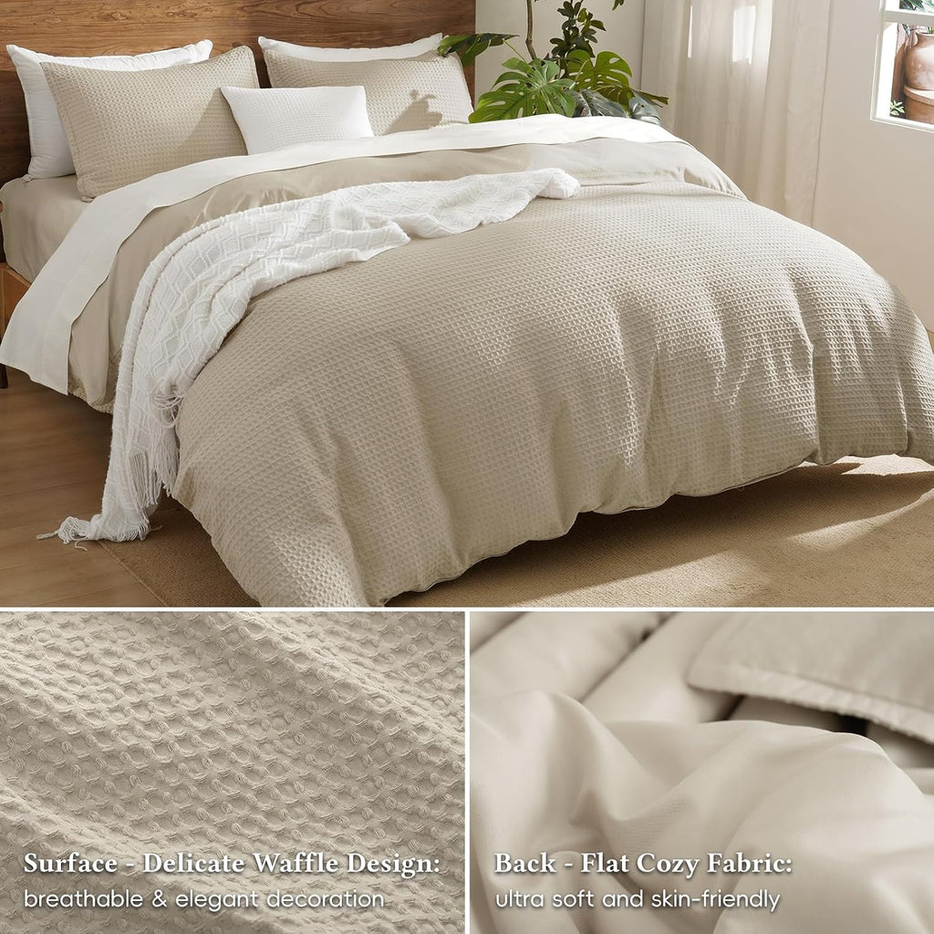 Waffle Weave Duvet Cover Set Queen,Soft Breathable 3pcs Comforter Cover Set with 2 Pillowcases,Textured Home Decor