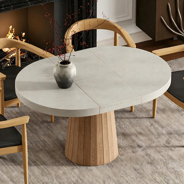 Extendable Dining Table for 6 Round to Oval 39"-55", Solid Wood Kitchen Table for 4-6 People, Space-Saving Design for