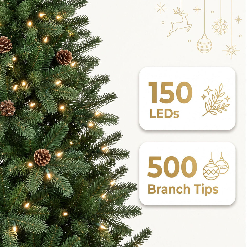 6ft Pre-Lit Slim Christmas Tree, 150 Warm White & Multi-Color Lights