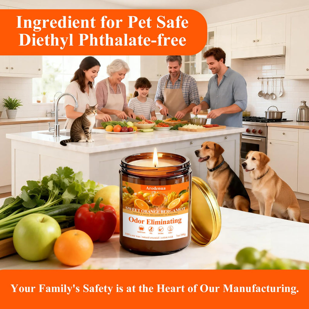 Orange Odor Eliminating Candles, 7 oz Soy Scented Candle