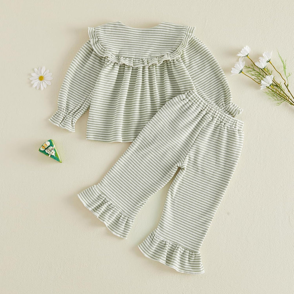 Baby Girl Clothes Waffle Knit Long Sleeve Shirt Top Ruffle Pants Set Spring Fall Winter Toddler Girls Outfits
