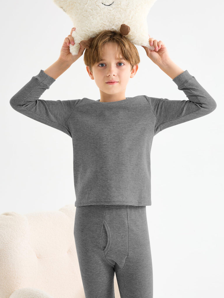3 Sets Boys Waffle Thermal Underwear Set Base Layer for Kids