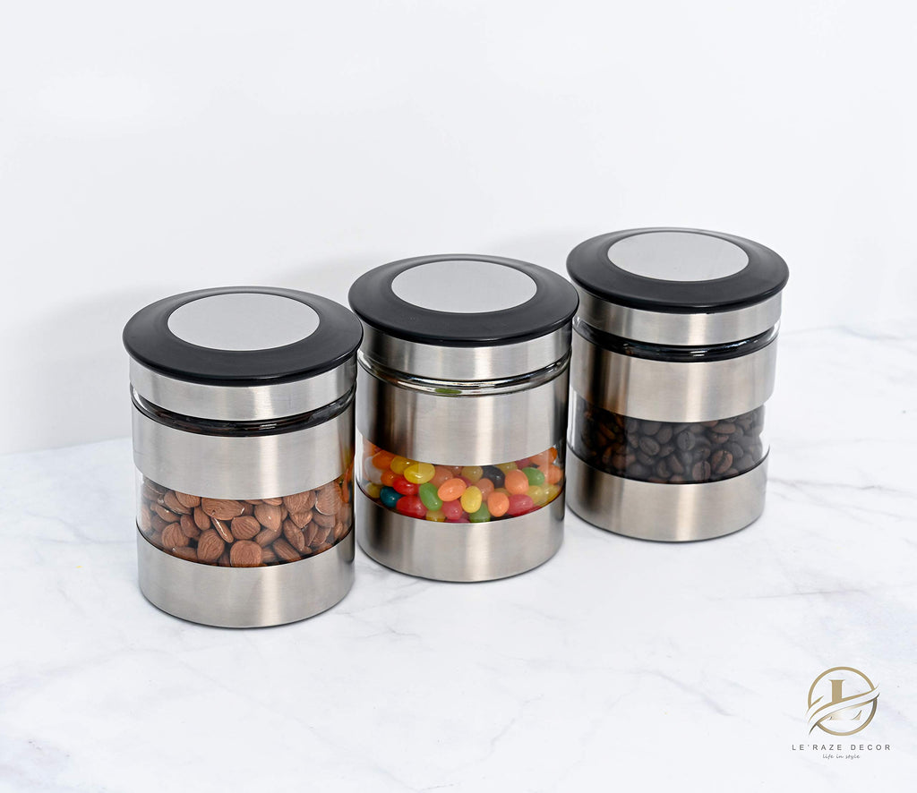 Quality Stainless Steel Canister Set of 3 Counter with Glass Window & Airtight Lid - Food Storage Containers with