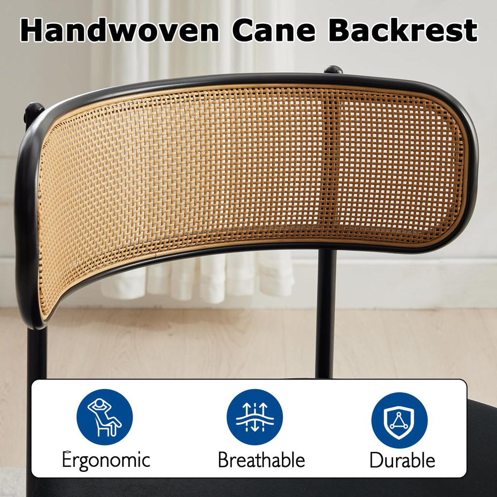 Rattan Dining Chairs Set of 4, Mid-Century Modern Chair with Boucle, Kitchen Dining Room Chairs for Living Room with