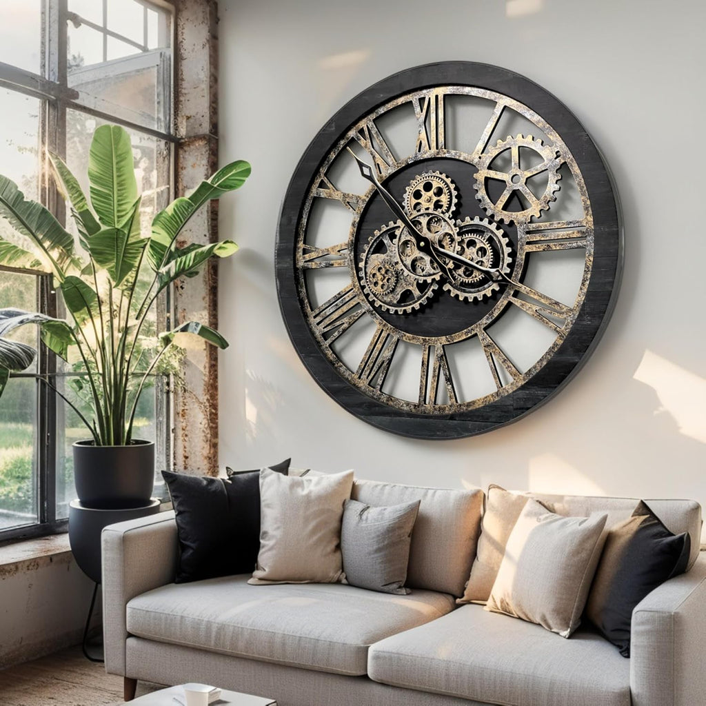 ImprovingLife The Gears Clock The Original Real Moving Gear Wall Clock Vintage Industrial Oversized Rustic Farmhouse (24 inch (60cm),...
