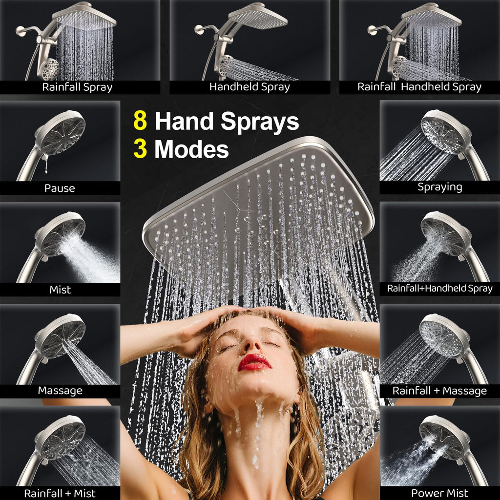 12" High Pressure Rain Shower Head with Handheld Spray Combo Faucet Upgrade