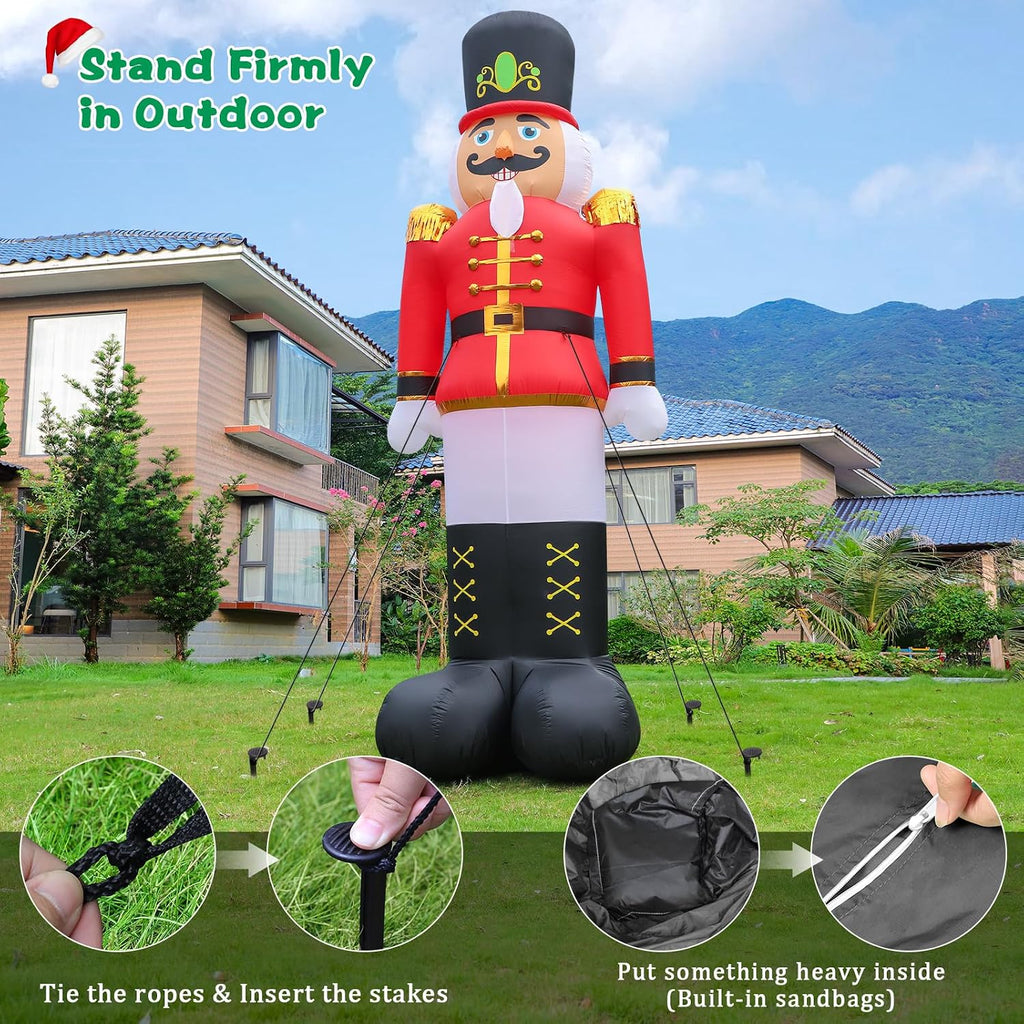 12 FT Christmas Inflatable Nutcracker Soldier Outdoor Yard Decoration, Blow up Soldier Built-in Bright LED Light