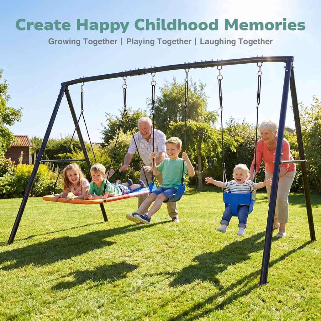 3 in 1 Swing Set for Backyard with Toddler, Platform and Belt Swing