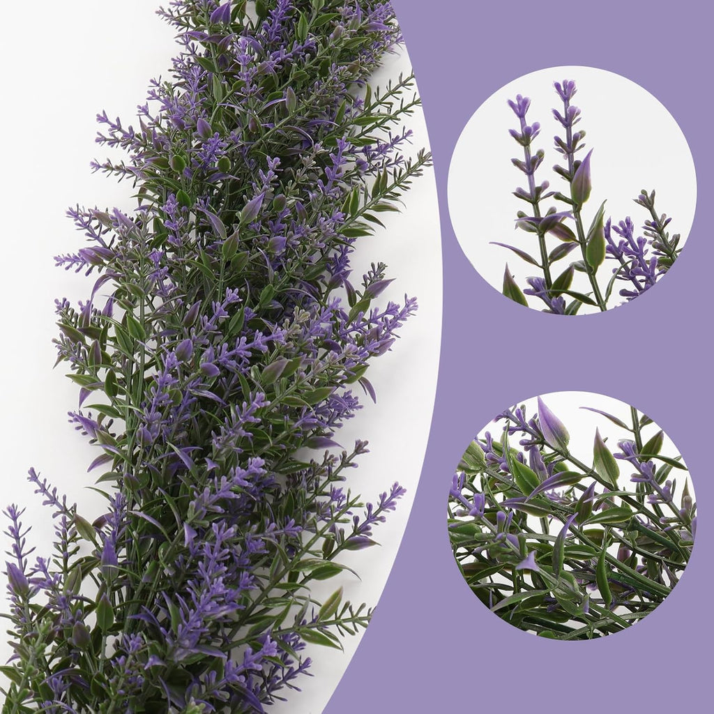 6Ft Artificial Lavender Eucalyptus Garland for Mantle Table Porch Stair - Set of 6