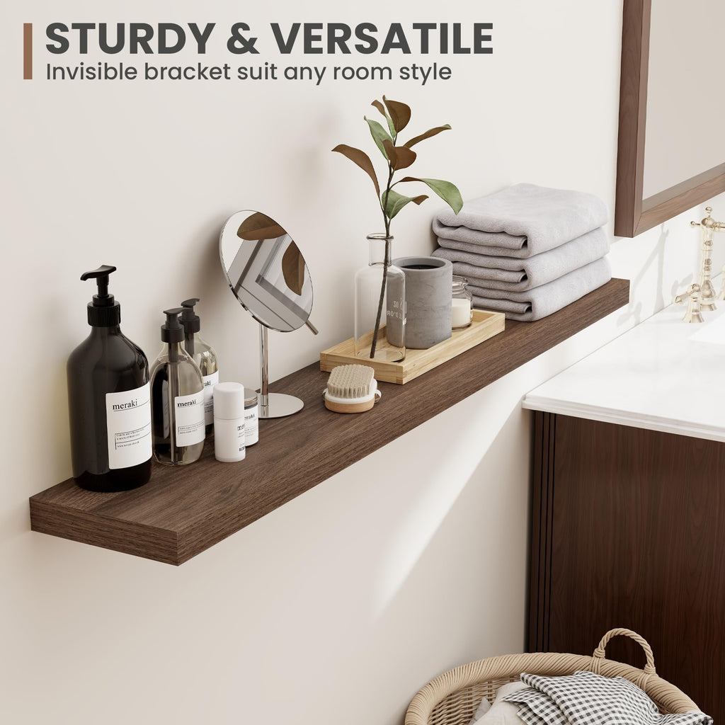 48 Inch Floating Shelves, 8 Inch Deep Floating Shelves for Wall, Hanging Shelf with Invisible Brackets, Deep Shelves