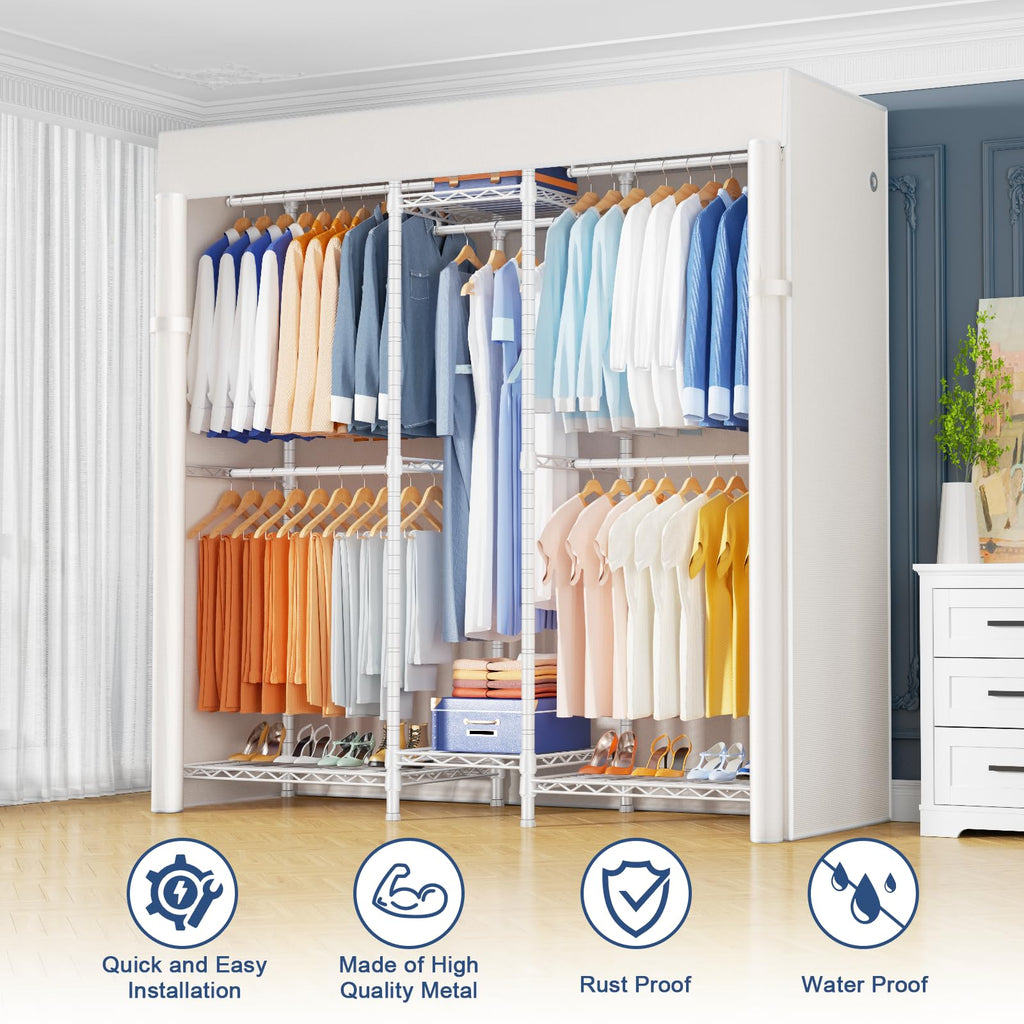 E12C Heavy Duty Closet Organizer System, Freestanding Clothing Rack, Adjustable Garment Rack 57.1" W x 16" D x 76.5" H