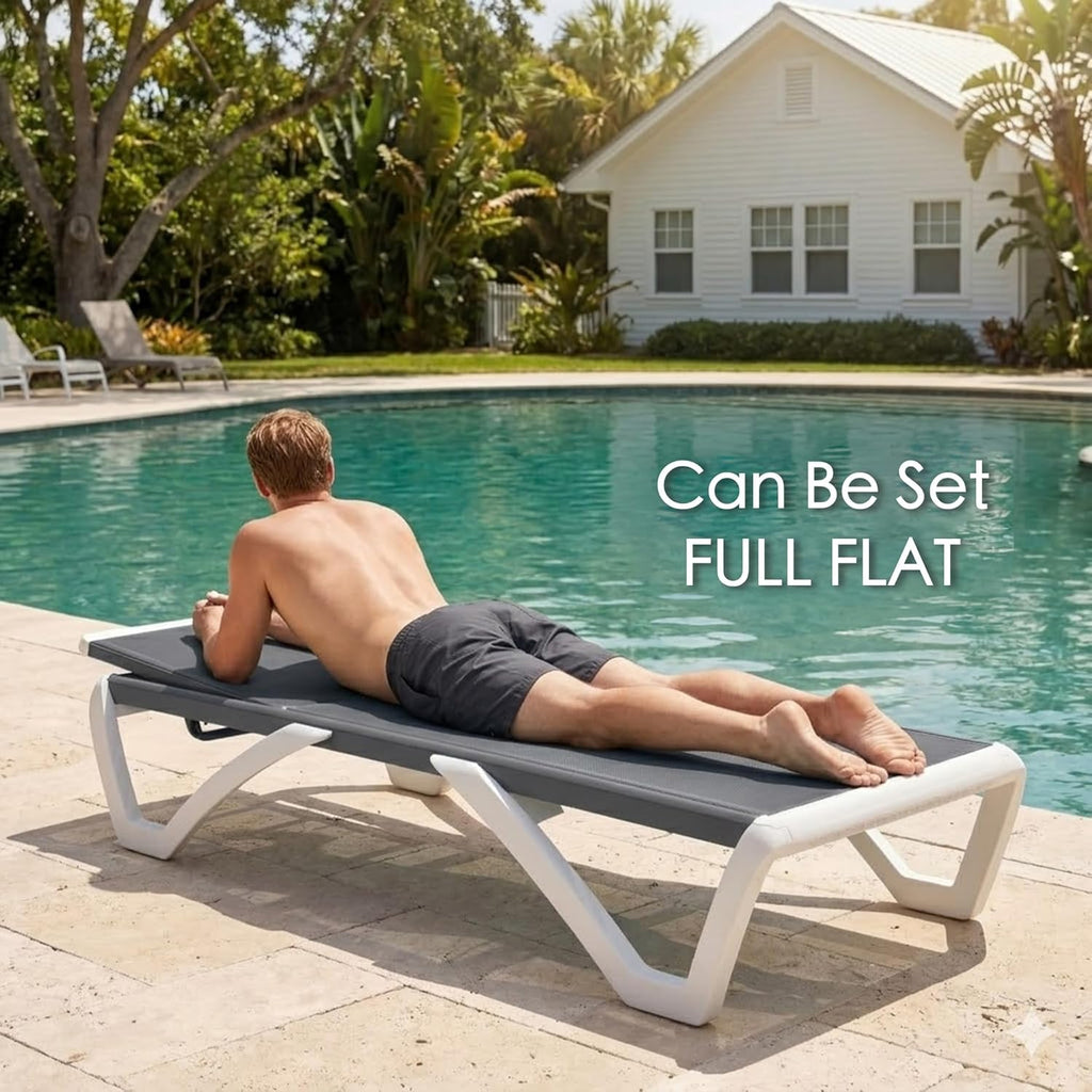 3-Piece Outdoor Chaise Lounge Set Fully Flat Adjustable Lounger | Aluminum Frame & Resin Legs, Textilene Fabric Gray